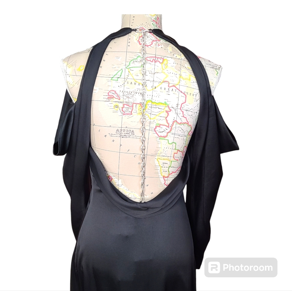Jonathan Simkhai Caitlyn Size 2 Black Fluid Backless Silver Chainlink Maxi Gown - Picture 9 of 16